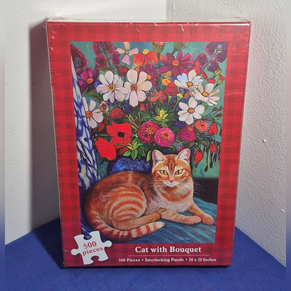 Cat with Bouquet 500-Piece Jigsaw Puzzle 30"x 20" New Sealed Current 300157